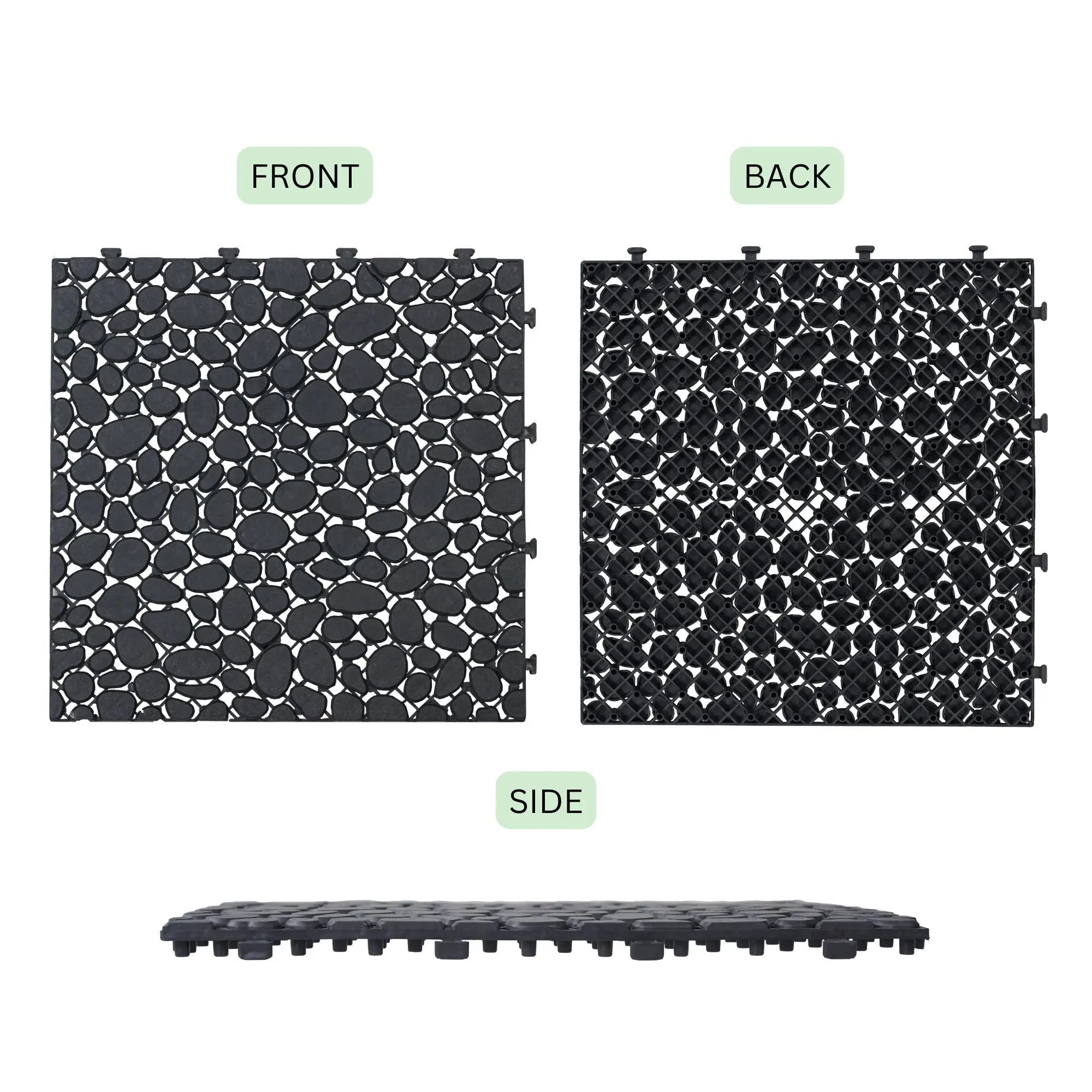 Interlocking Deck Tiles Plastic Waterproof Outdoor All Weather Anti-Slip Bathroom Shower Balcony Porch Strong Weight Capacity Upto 440 Lbs, Pebble Stone Pattern by HouseOfZazla