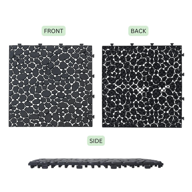 Interlocking Deck Tiles Plastic Waterproof Outdoor All Weather Anti-Slip Bathroom Shower Balcony Porch Strong Weight Capacity Upto 440 Lbs, Pebble Stone Pattern by HouseOfZazla