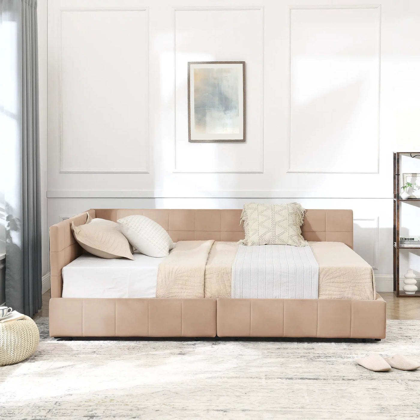 Mid-Century Storage Upholstered Tufted Bed Frame With Backrest And Armrests by Unique Piece Furniture