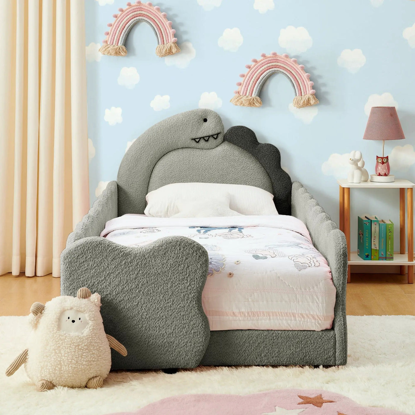 Cute Dinosaur Shaped Bed With Safety Guardrail, Toddler Frame by HouseOfZazla