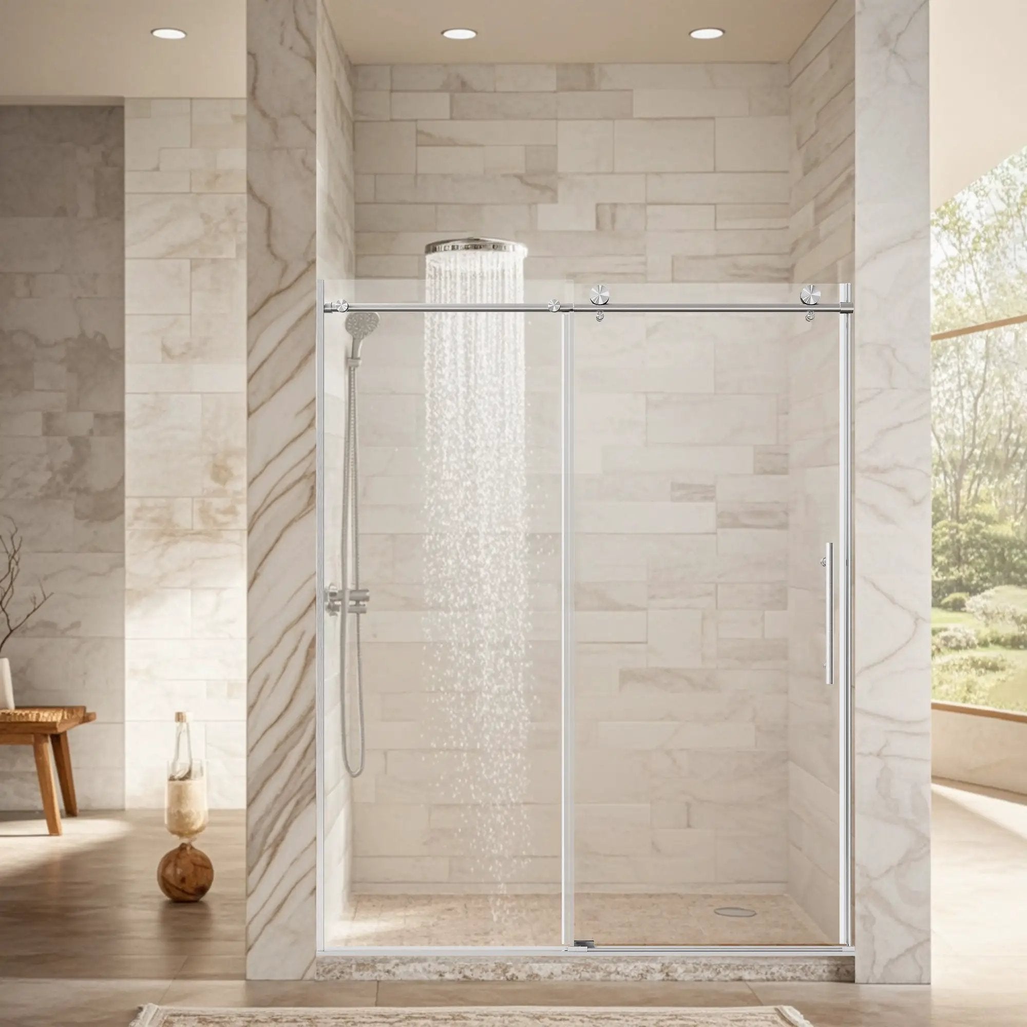 Frameless Sliding Shower Door in Brushed Nickel by HouseOfZazla