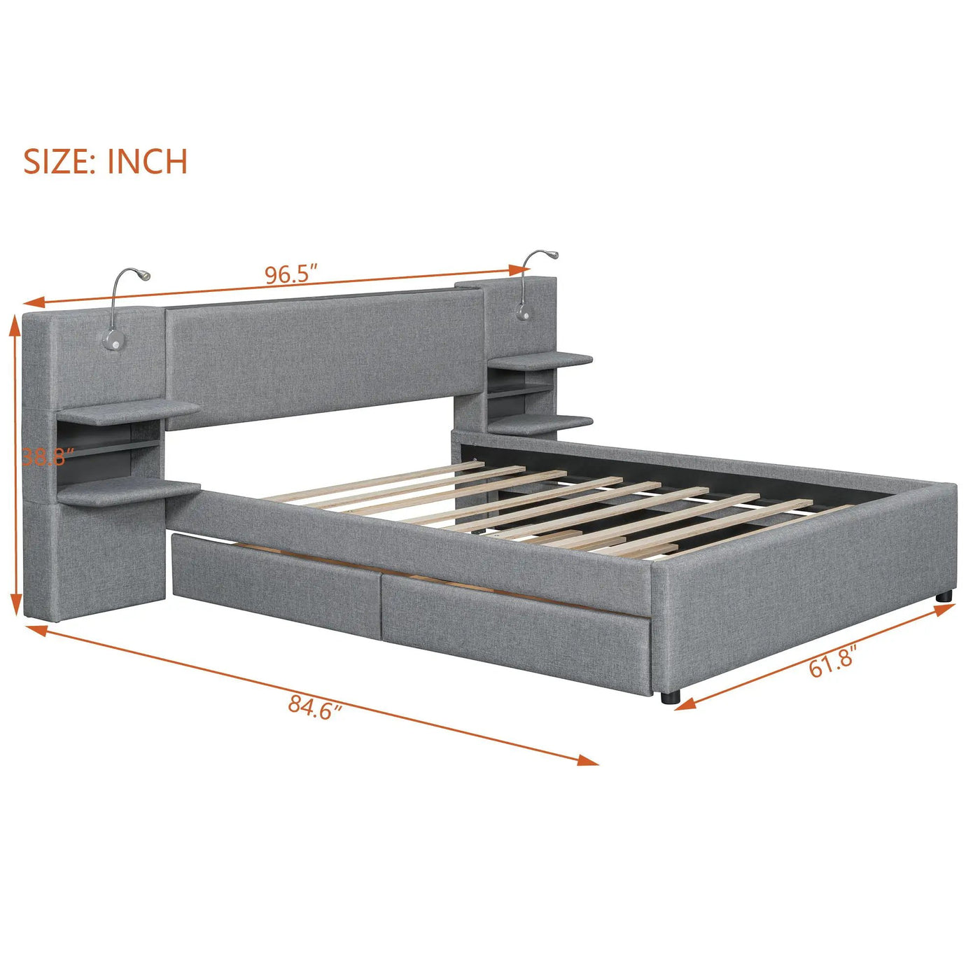 Upholstered Platform Bed With Reading Lights, Drawers, Trundle And Shelves by Unique Piece Furniture