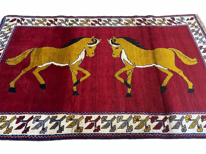 4 X 7 Handmade Hand-Knotted Quality Wool Rug Horses Zagros Red Mustard Gold New by Jewel Rugs