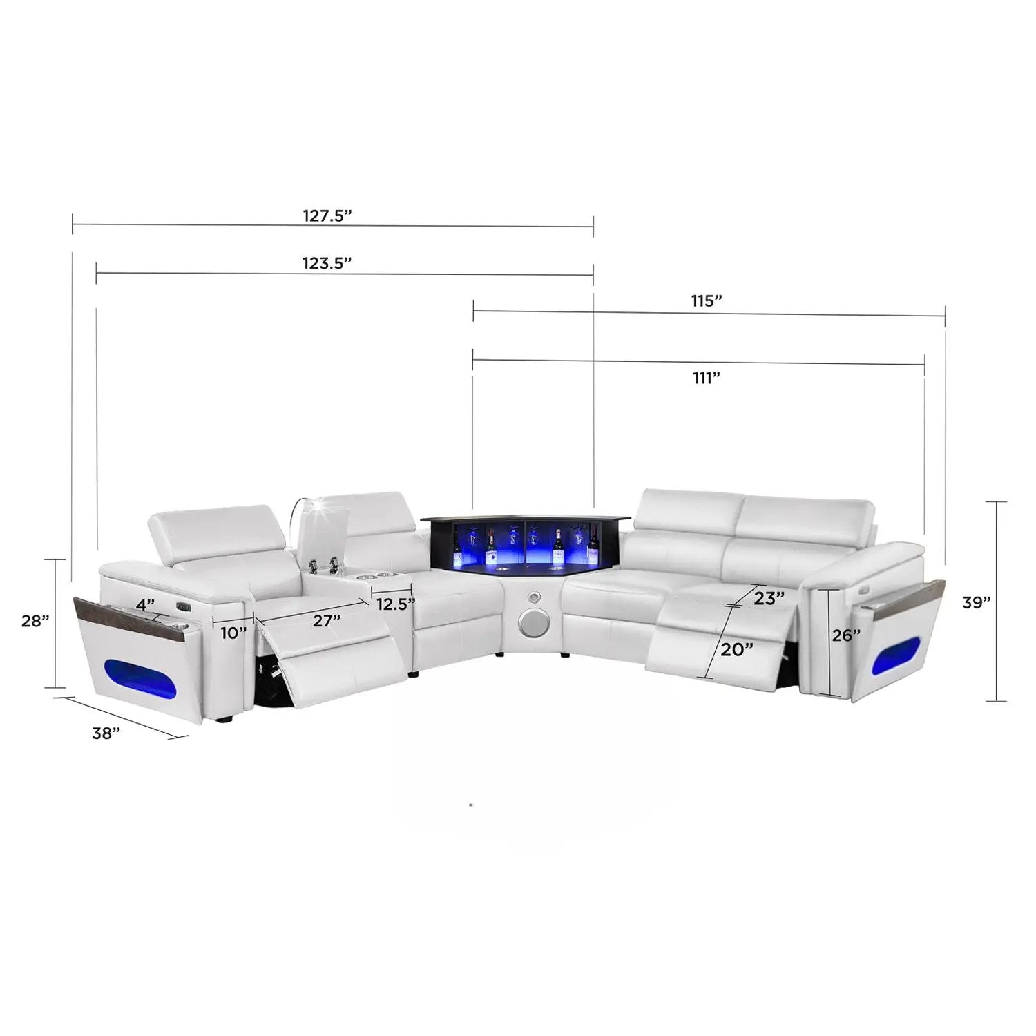Nova - Sectional With Bluetooth Speaker, LED And Lifting Wine Cabinet by HouseOfZazla