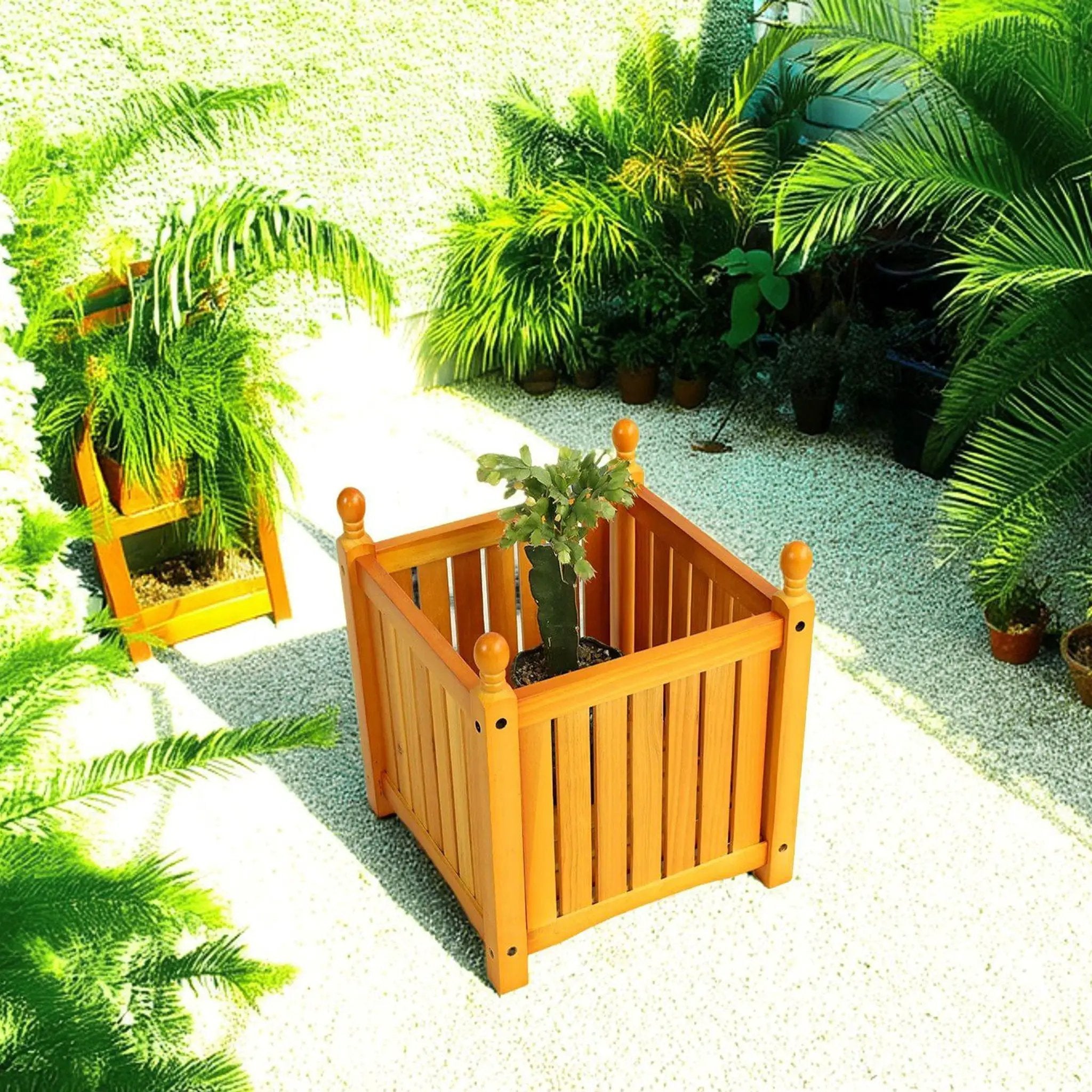 Square Outdoor Flower And Herb Pot - Teak by HouseOfZazla