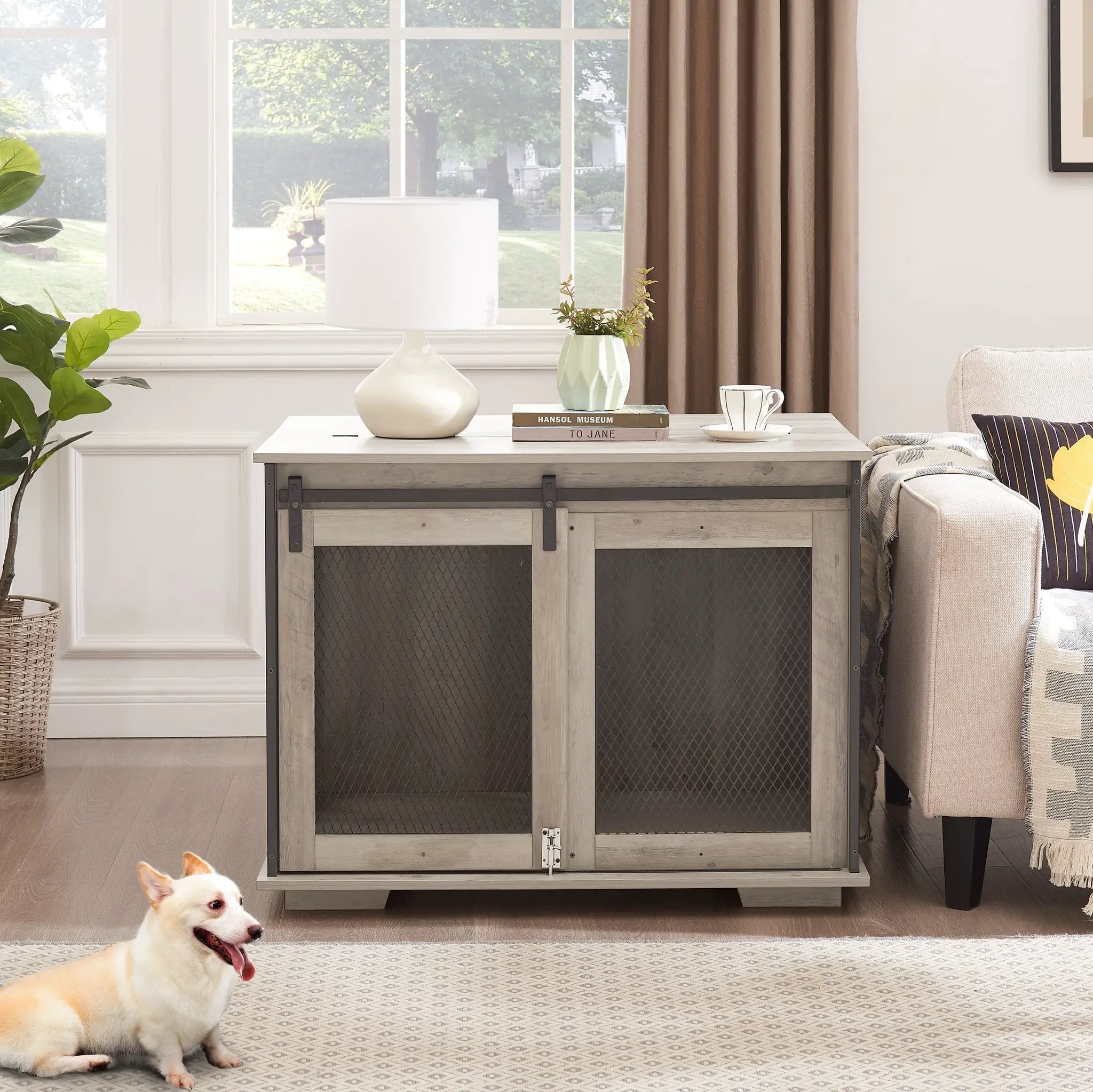 Farmhouse Dog Cage Crate Furniture with Sliding Barn Door by HouseOfZazla