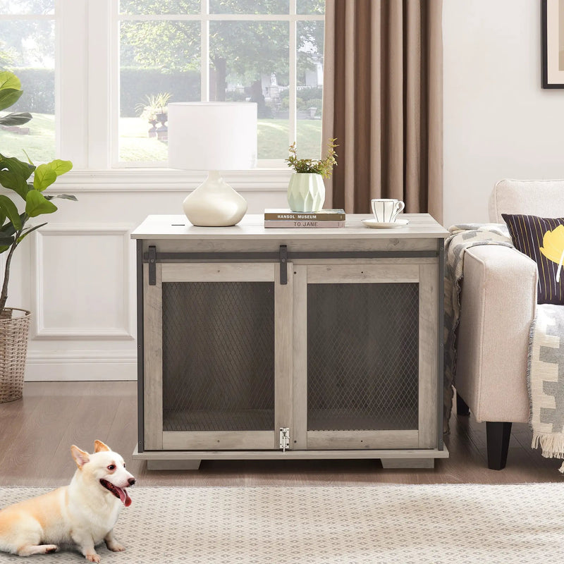 Farmhouse Dog Cage Crate Furniture with Sliding Barn Door by HouseOfZazla