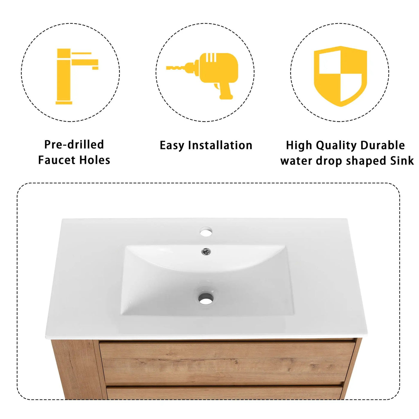 Modern Wall Mounted Bathroom Vanity With Ceramic Sink And Storage Rack, 2 Soft Close Drawers by Unique Piece Furniture