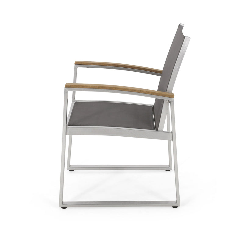 Poetic Outdoor Dining Chair with Faux Wood Arms and Aluminum Frame (Set of 2) by HouseOfZazla