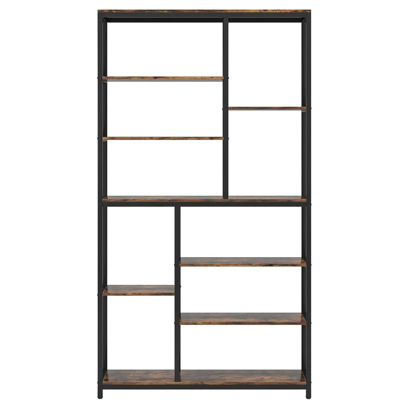 Extra Tall 8 Tier Staggered Etagere Bookcase With 8 Shelves Organizer For Living Room - Rustic Brown by HouseOfZazla