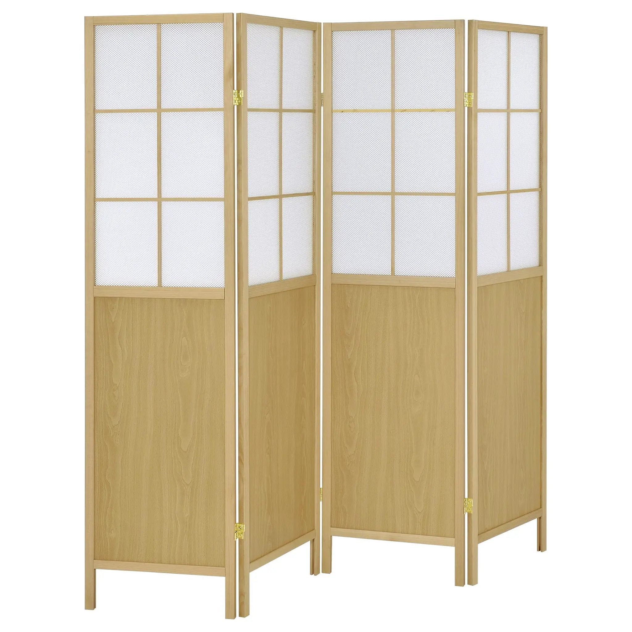 Gabby - 4 Panel Divider Folding Shoji Screen With Windowpane Details - Natural by HouseOfZazla
