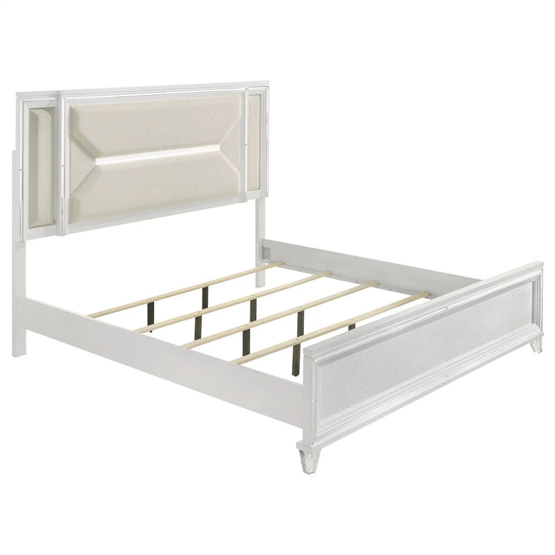 Marmore 64-inch Queen Panel Bed LED Headboard White by Unique Piece Furniture