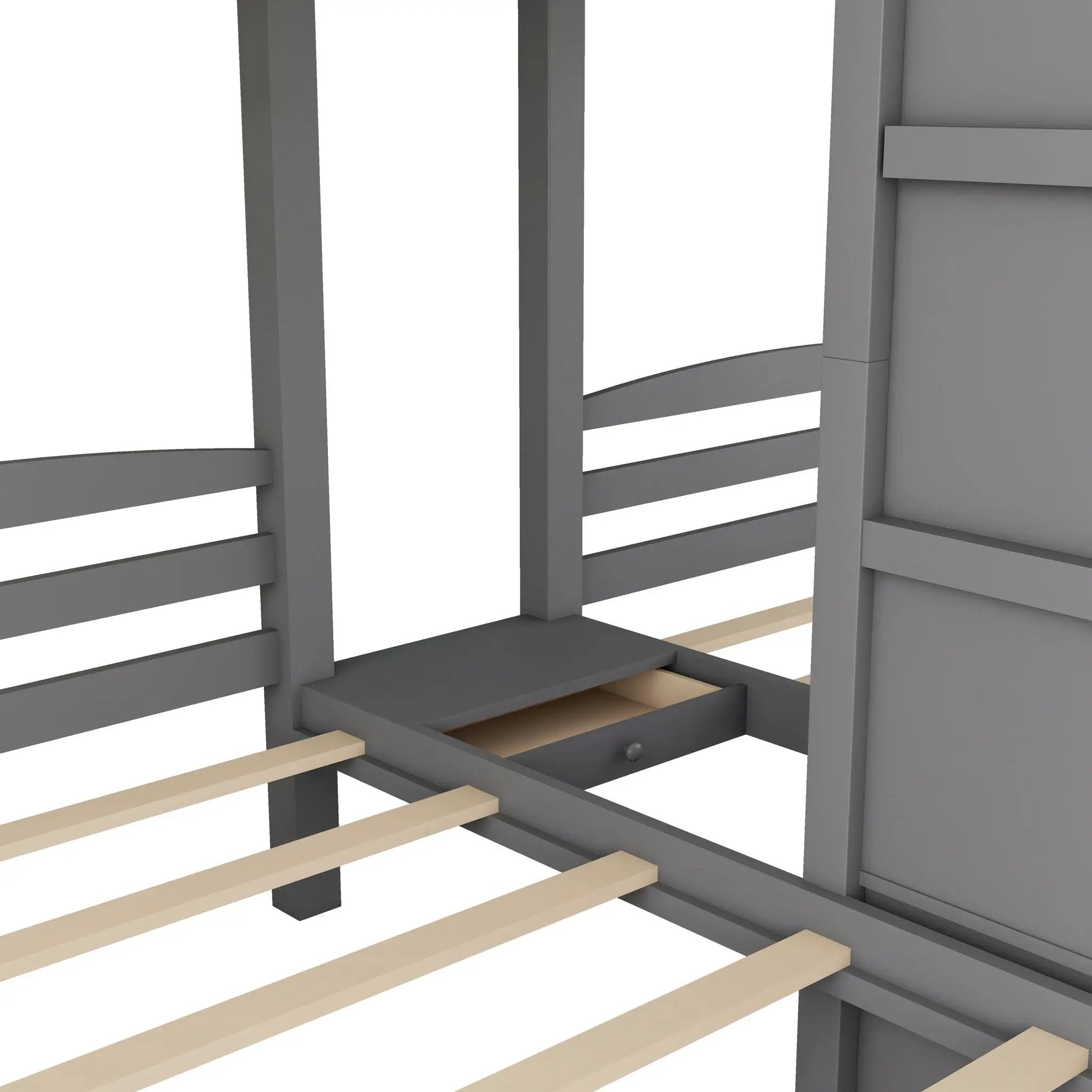 Twin Over Twin & Twin Bunk Bed With Built In Staircase And Storage Drawer - Gray by HouseOfZazla