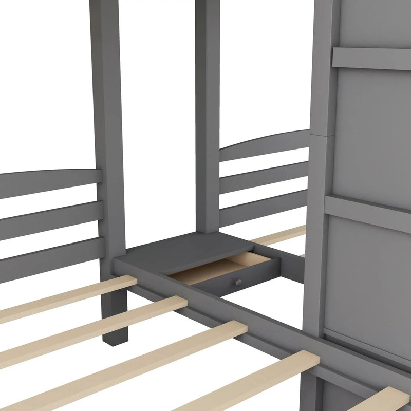 Twin Over Twin & Twin Bunk Bed With Built In Staircase And Storage Drawer - Gray by HouseOfZazla