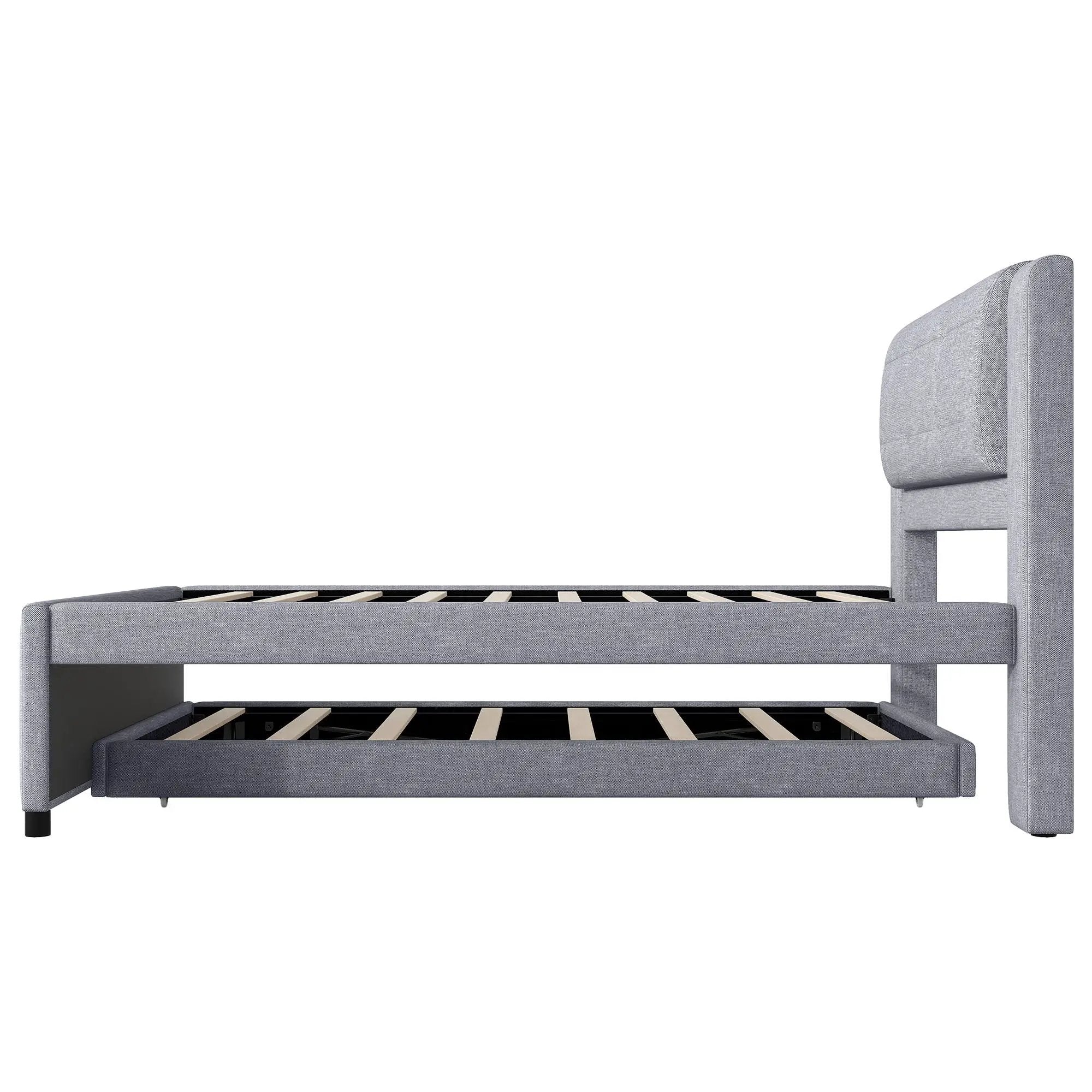 Upholstery Platform Bed With Trundle, Trundle Can Be Flat Or Erected by HouseOfZazla
