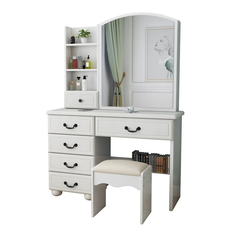 Fashion Vanity Desk With Mirror And Adjustable Lighting, 6 Drawers, 3 Color Light Modes - White by HouseOfZazla