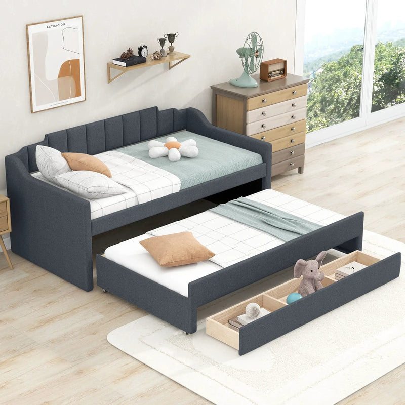 Upholstered Simple Design Daybed With Trundle And 3 Drawers by Unique Piece Furniture