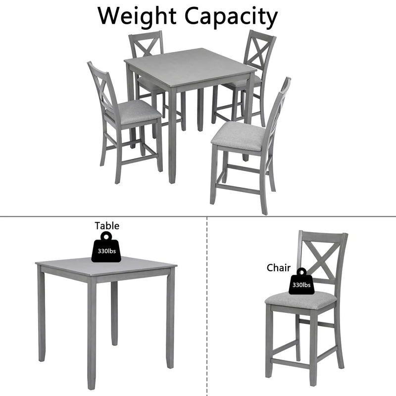 5 Piece Dining Table Set, Wooden Dining Square Table Set For 4 by Unique Piece Furniture