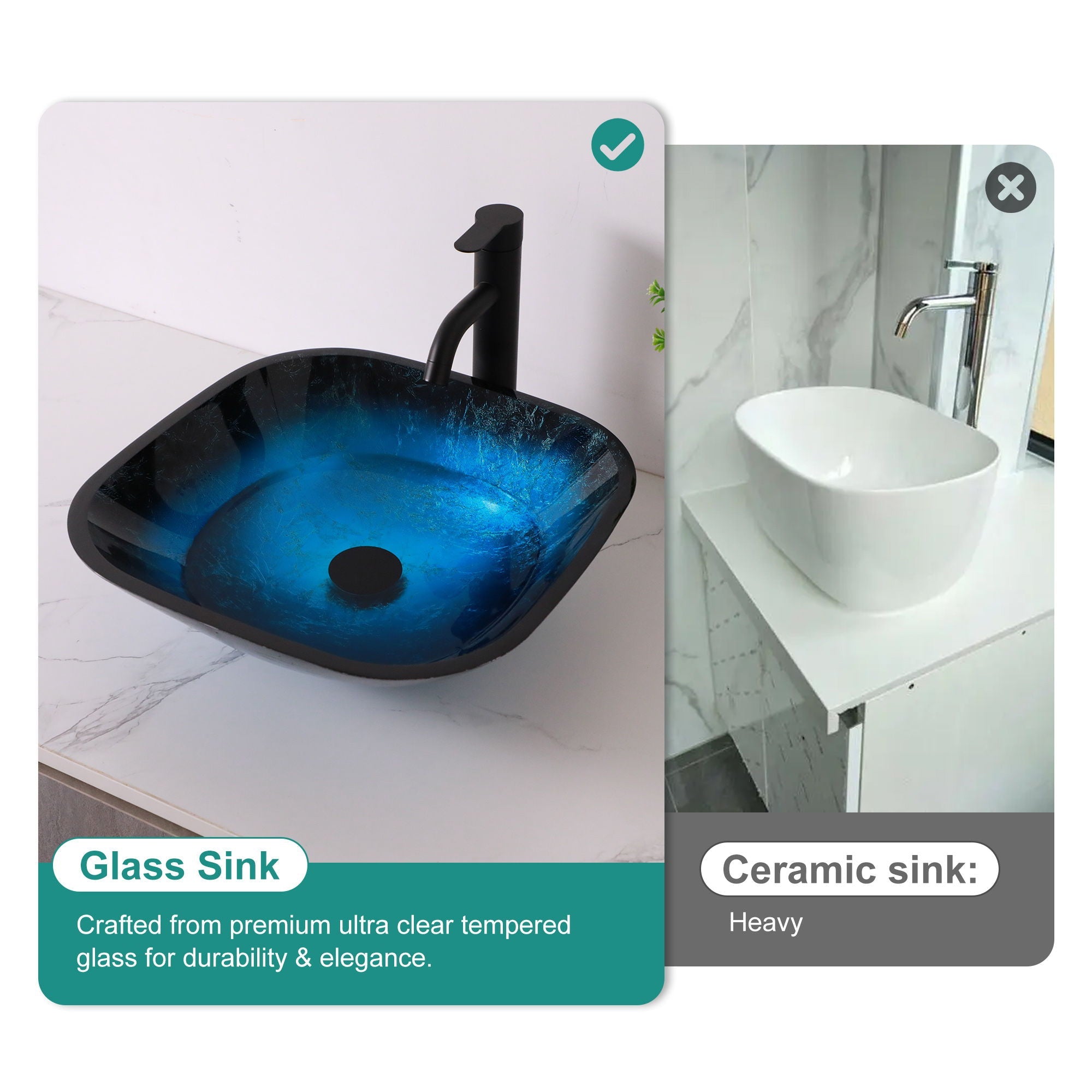 Artistic Vessel Sink With Faucet And Pop Up Drain - Blue by HouseOfZazla