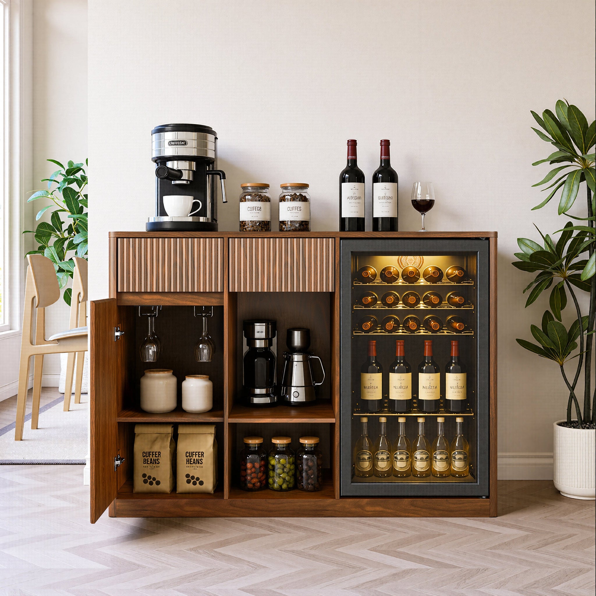 51" Fluted Bar Cabinet with Fridge Space and Wine Glass Rack by HouseOfZazla