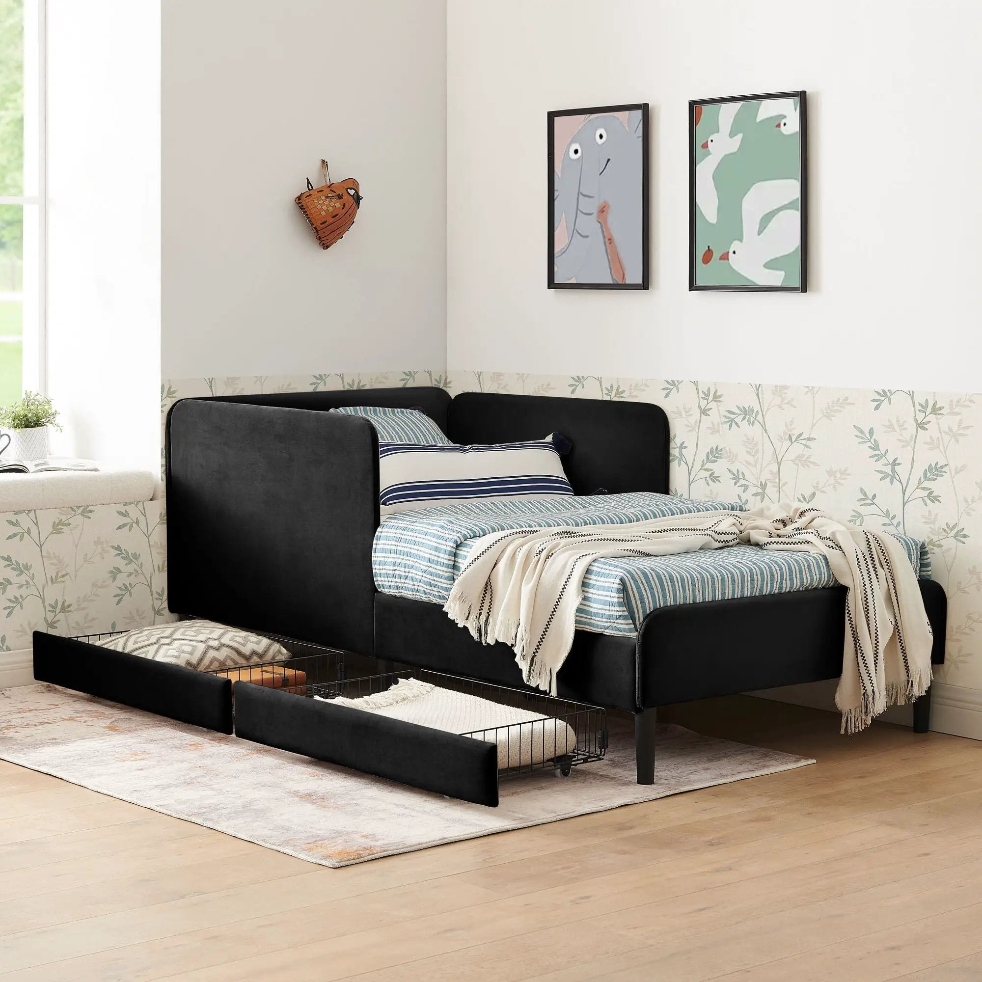 Upholstered Platform Bed Frame With 2 Storage Drawers And Adjustable Sofa Bed by Unique Piece Furniture