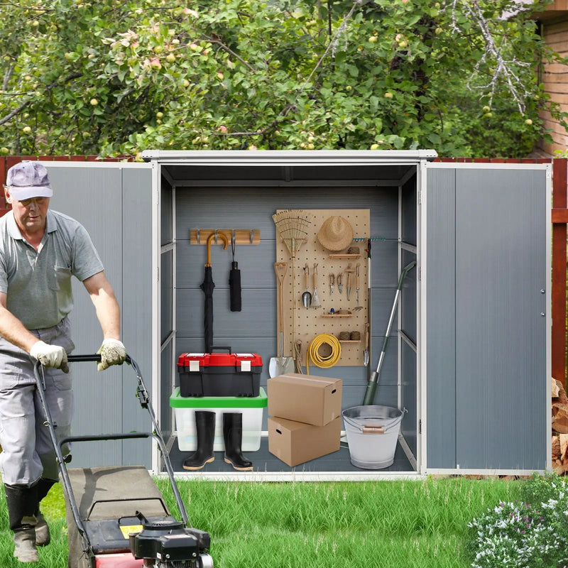 Outdoor Storage Shed Waterproof Resin Cabinet With Lockable Doors For Bikes And Patio Furniture - Gray by HouseOfZazla