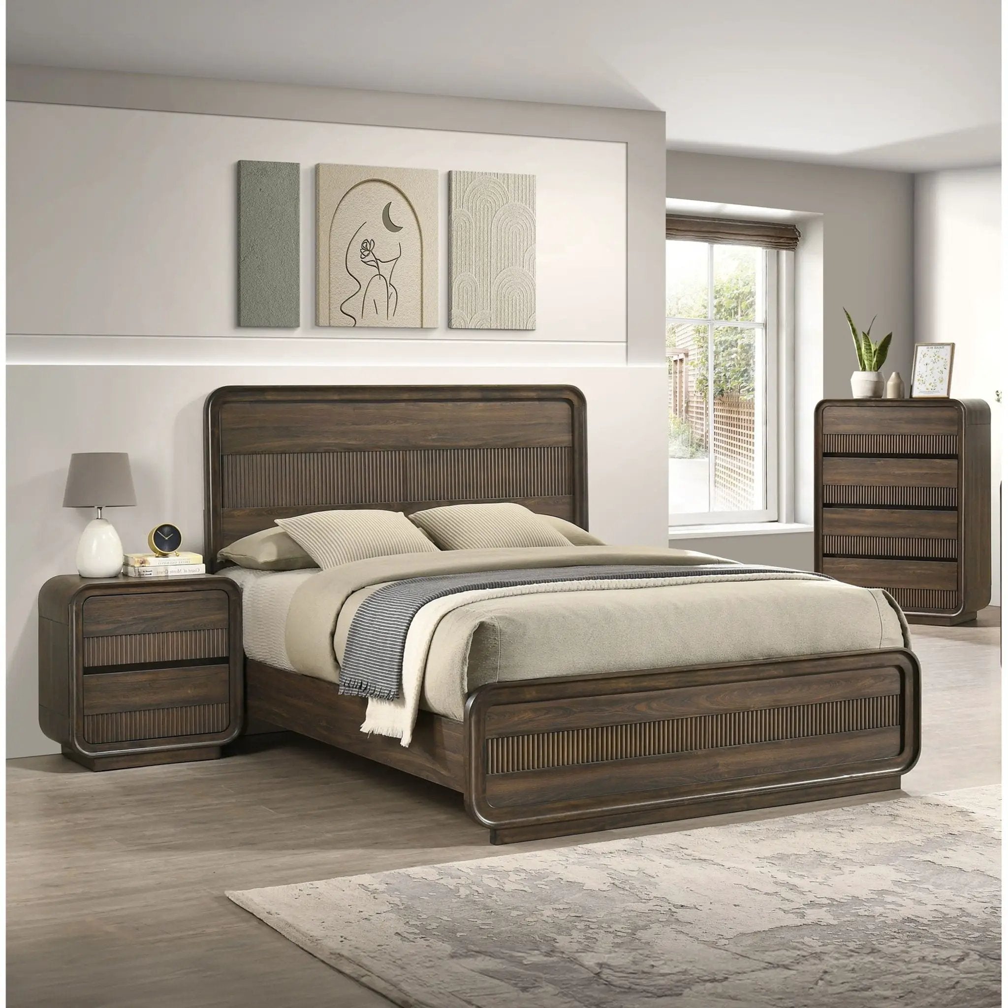 Flair Rounded Edges Nightstand, 2 Drawer Storage - Brown by Unique Piece Furniture
