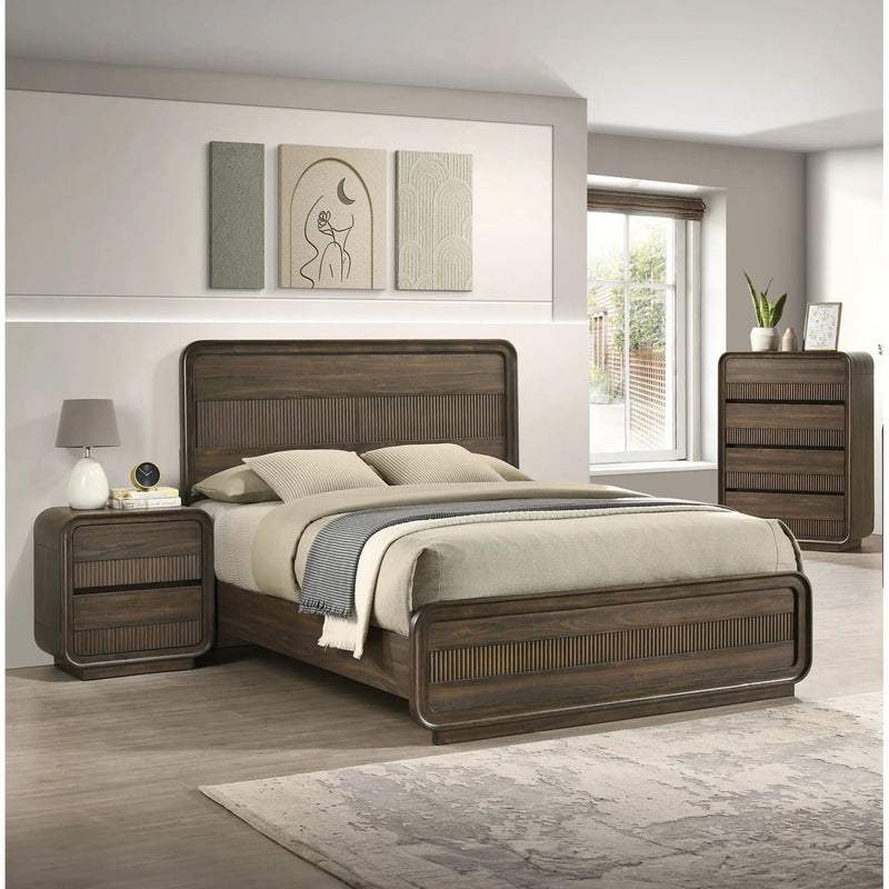 Flair Rounded Edges Nightstand, 2 Drawer Storage - Brown by Unique Piece Furniture