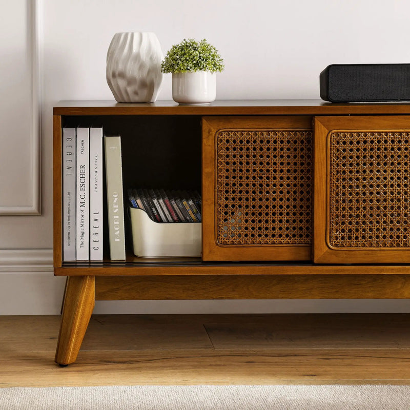 59 Inch Mid Century Modern Rattan TV Stand by BLAKHOM