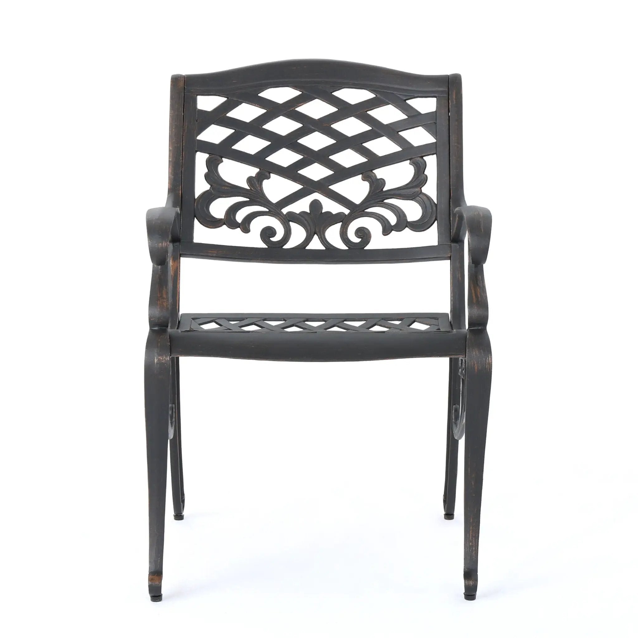 Luminea Outdoor Aluminum Dining Chair With Scroll Design, Lattice Pattern And Cabriole Legs - Copper by HouseOfZazla