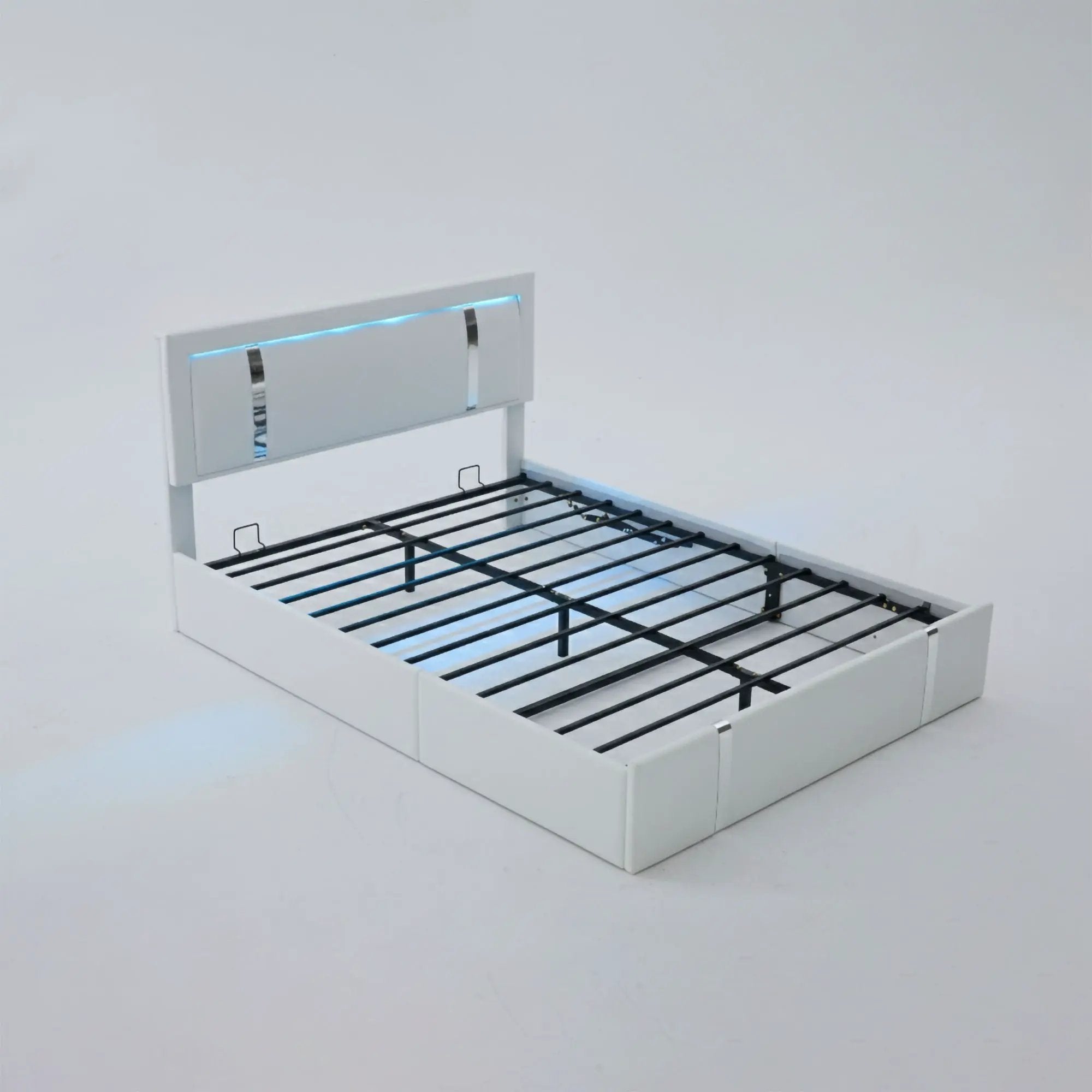Upholstered Platform Bed Frame With Adjustable LED Headboard, USB C-Charging, Hydraulic Lift by Unique Piece Furniture