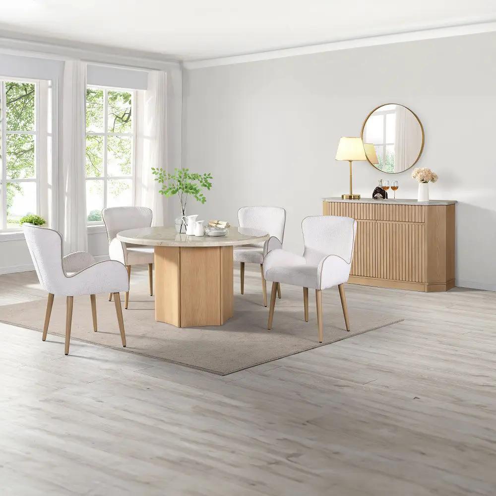 Adalynn - Round Dining Table With Marble Top - White & Weathered Gray Oak by Unique Piece Furniture