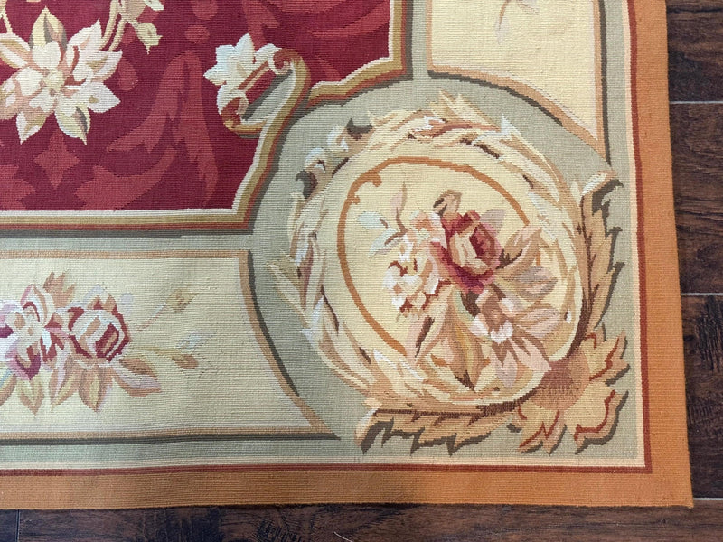 Aubusson Rug 4x6, Red, Floral, European Design, Vintage, Wool by Jewel Rugs