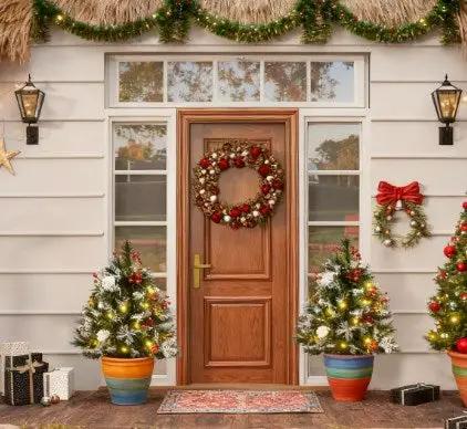 Artificial Christmas Tree, Festive Outdoor Christmas Porch Decor Set by HouseOfZazla