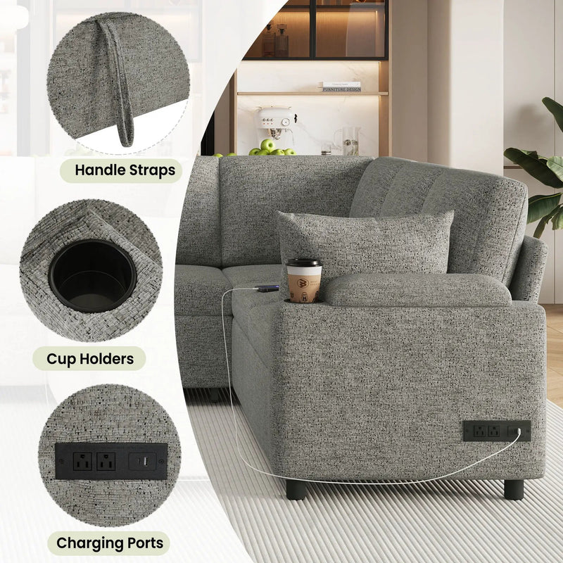 U-Shaped Sectional Sleeper Sofa With Ample Storage Space, 2 Cup Holders And Charging Ports For Living Room by HouseOfZazla