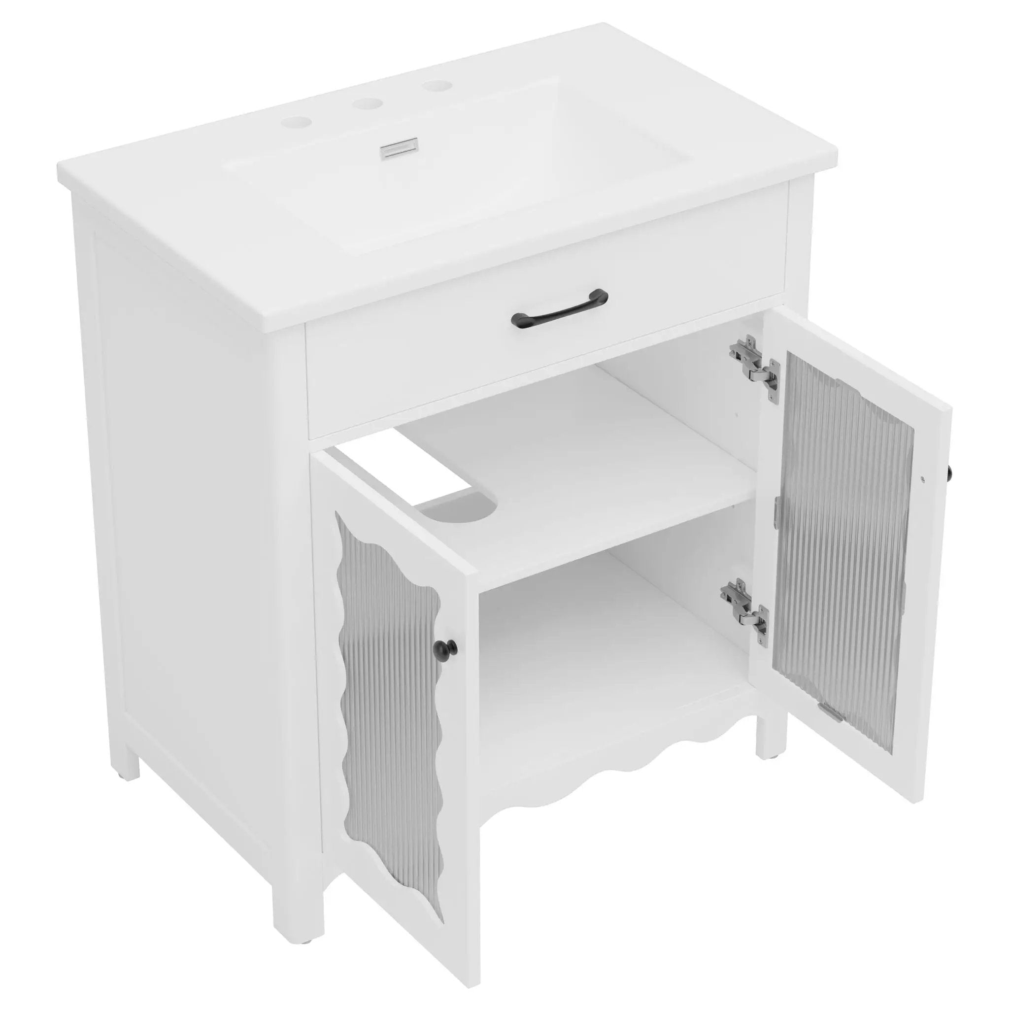 Modern Bathroom Vanity With Tempered Glass Doors