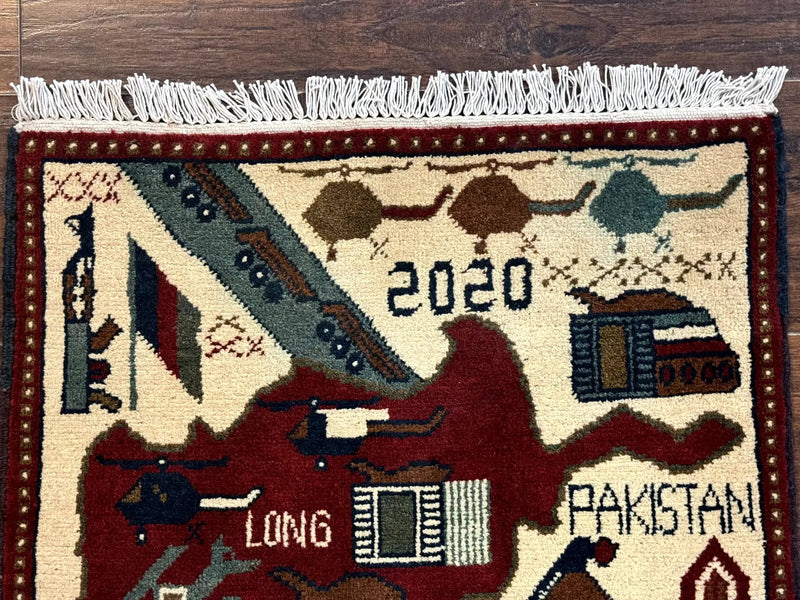 Afghan War Rug 2 x 2.6, Guns Tanks Helicopters by Jewel Rugs