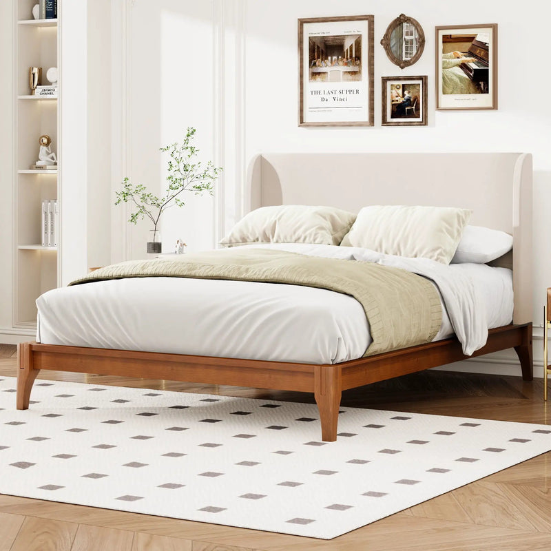 King Size Platform Bed With Upholstered High Headboard - Brown by Unique Piece Furniture