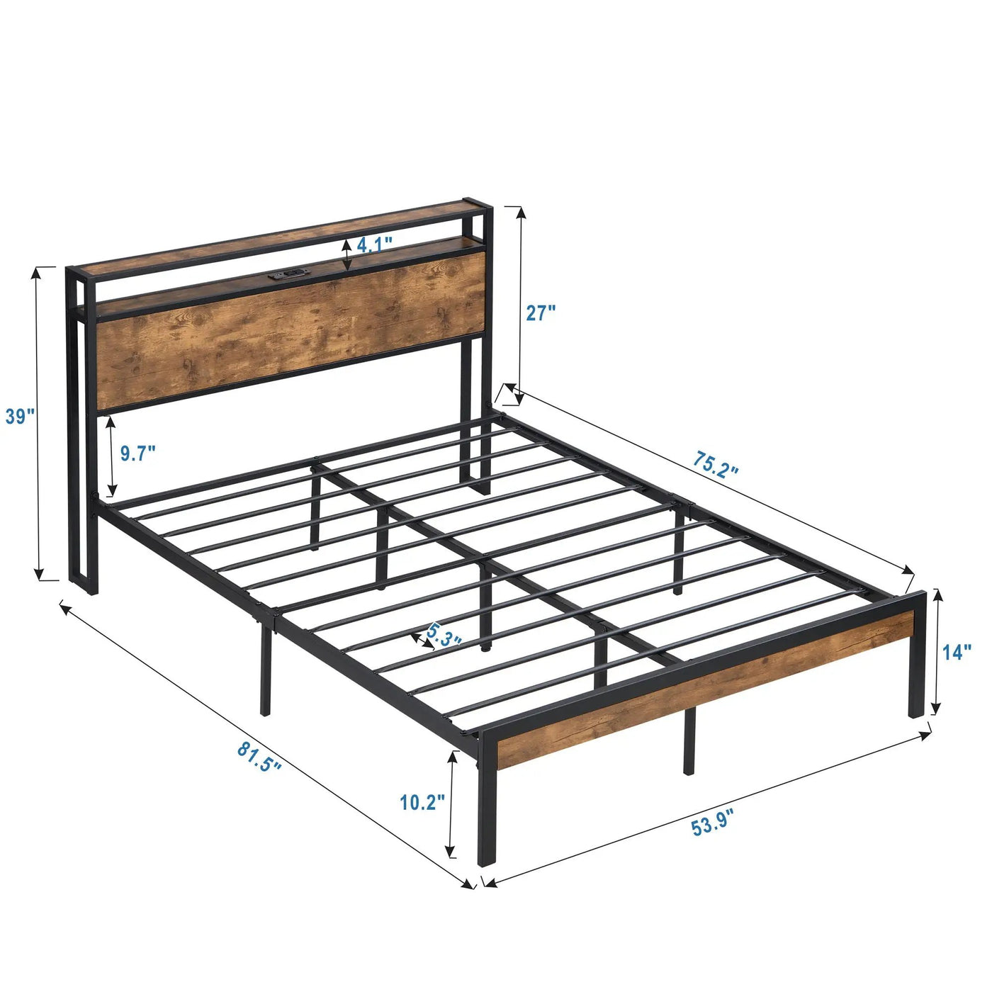 Platform Bed Frame With Wooden Headboard And Footboard, USB Liner by HouseOfZazla