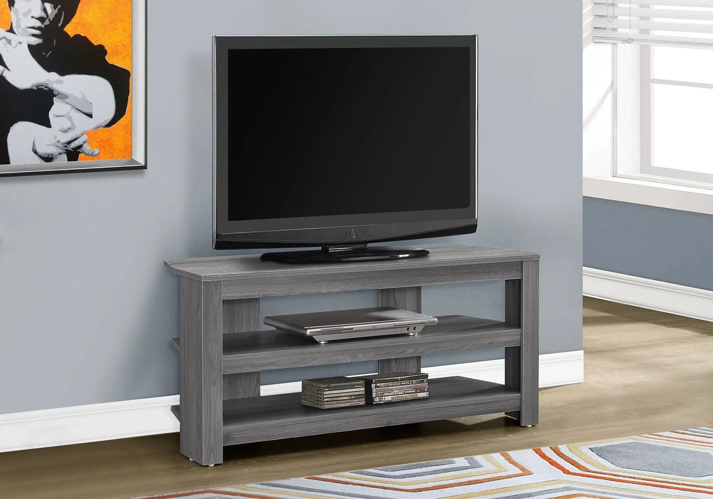 TV Stand, Console, Media Entertainment Center, 3 Storage Shelves by Unique Piece Furniture