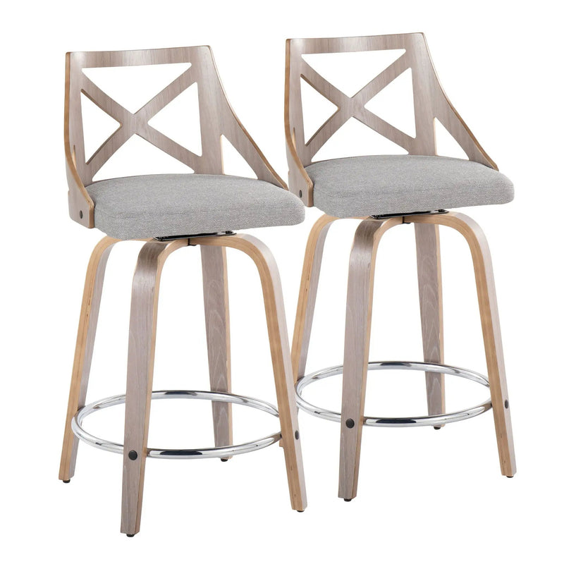 Charlotte - Farmhouse Fixed Height Counter Stool & Swivel With Round Footrest (Set of 2) by HouseOfZazla