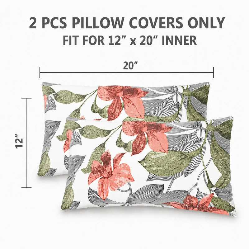 2 Pack Outdoor Lumbar Pillow Covers - Blush Botanical by HouseOfZazla