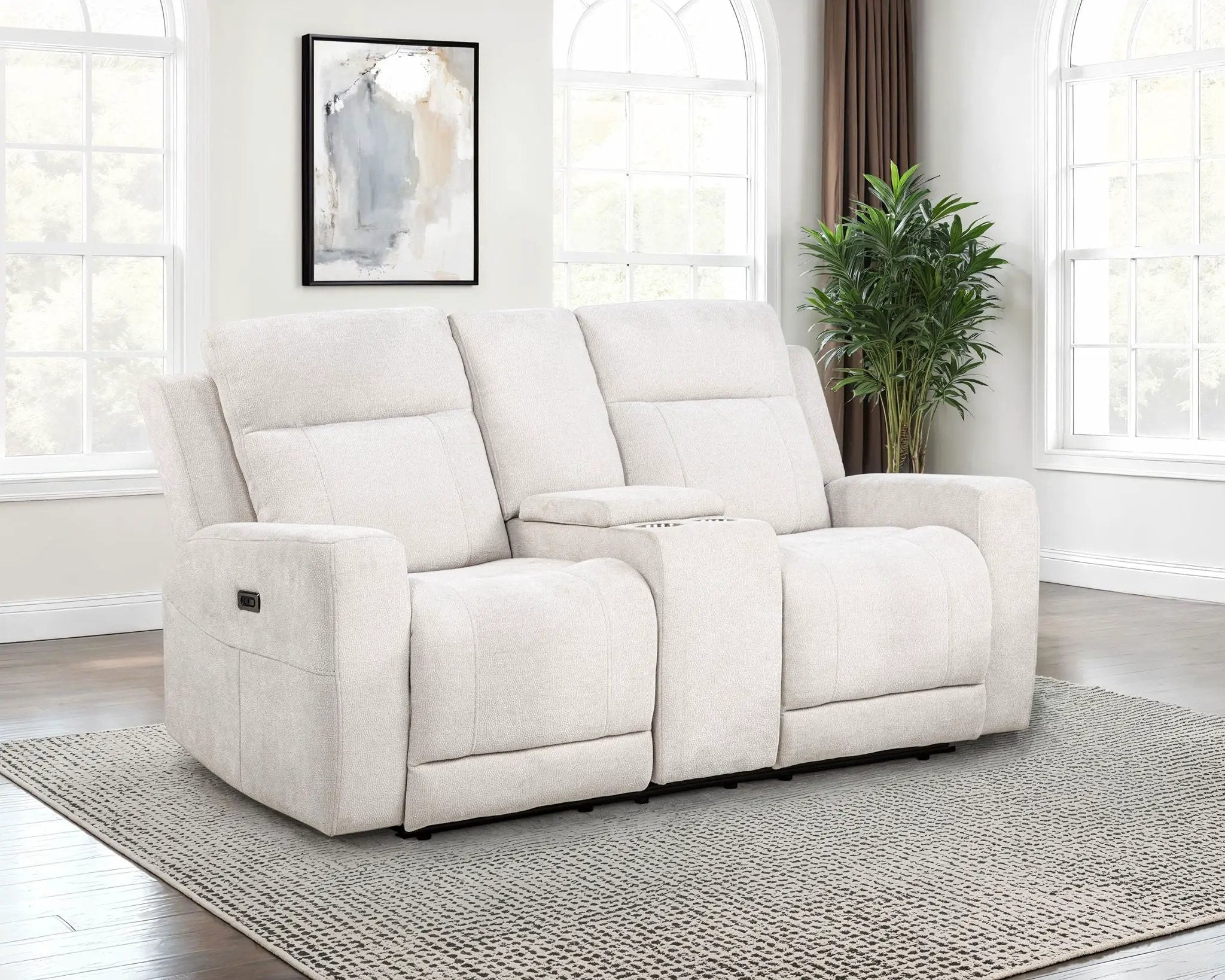 Kennett Chenille Upholstered Power Reclining Loveseat Ivory by Unique Piece Furniture