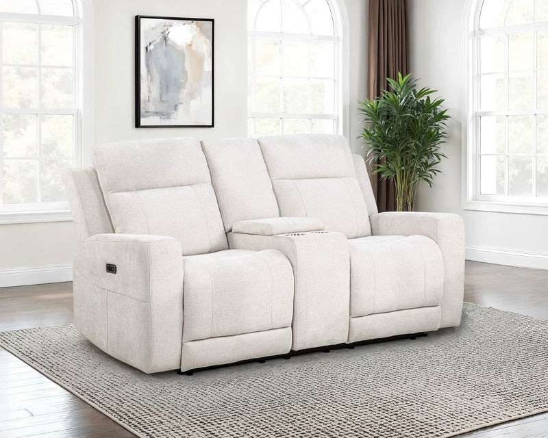 Kennett Chenille Upholstered Power Reclining Loveseat Ivory by Unique Piece Furniture