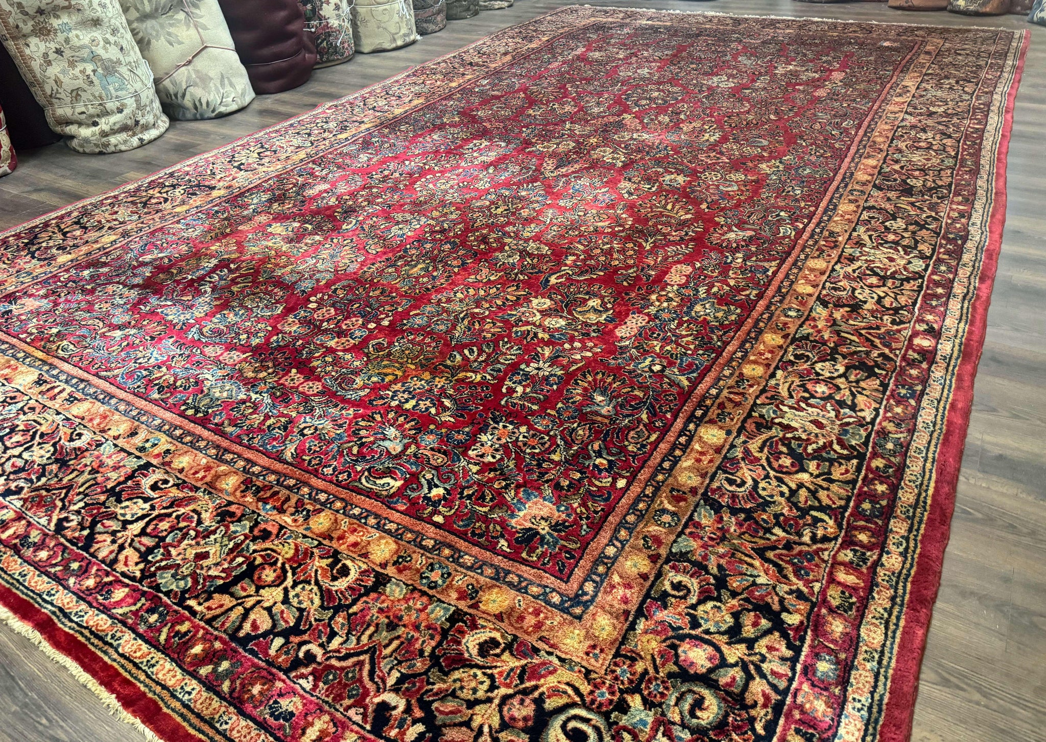 Persian Sarouk Rug 10x18, Palace Size Antique Persian Carpet, Wool, Red, Floral, Handmade Traditional Persian Rug, Extra Large Rug by Jewel Rugs