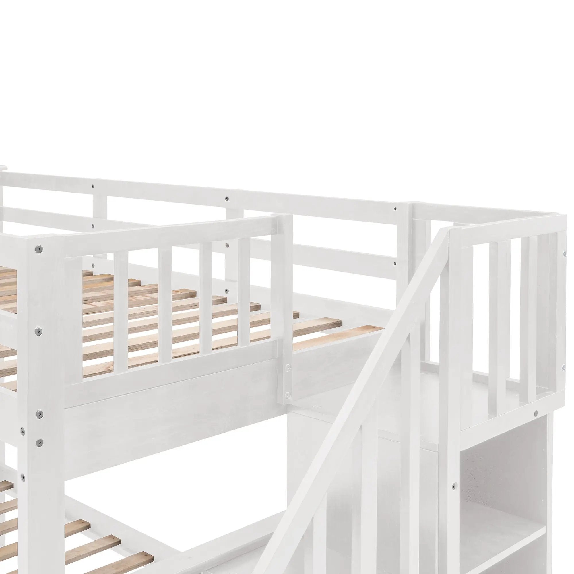 Stairway Bunk Bed With Storage And Guard Rail For Bedroom by HouseOfZazla