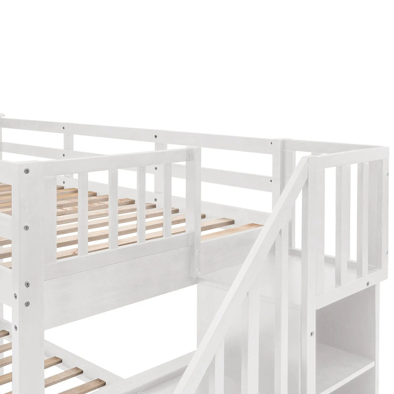 Stairway Bunk Bed With Storage And Guard Rail For Bedroom by HouseOfZazla