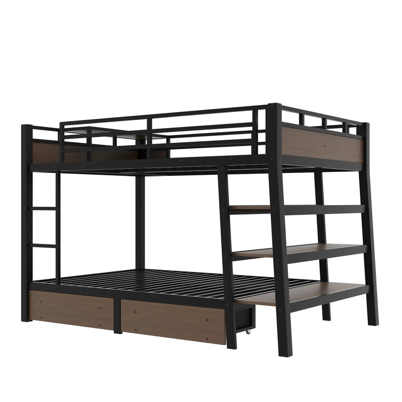 Full Size Metal Bunk Bed with Storage Shelves and USB Power Strip by HouseOfZazla