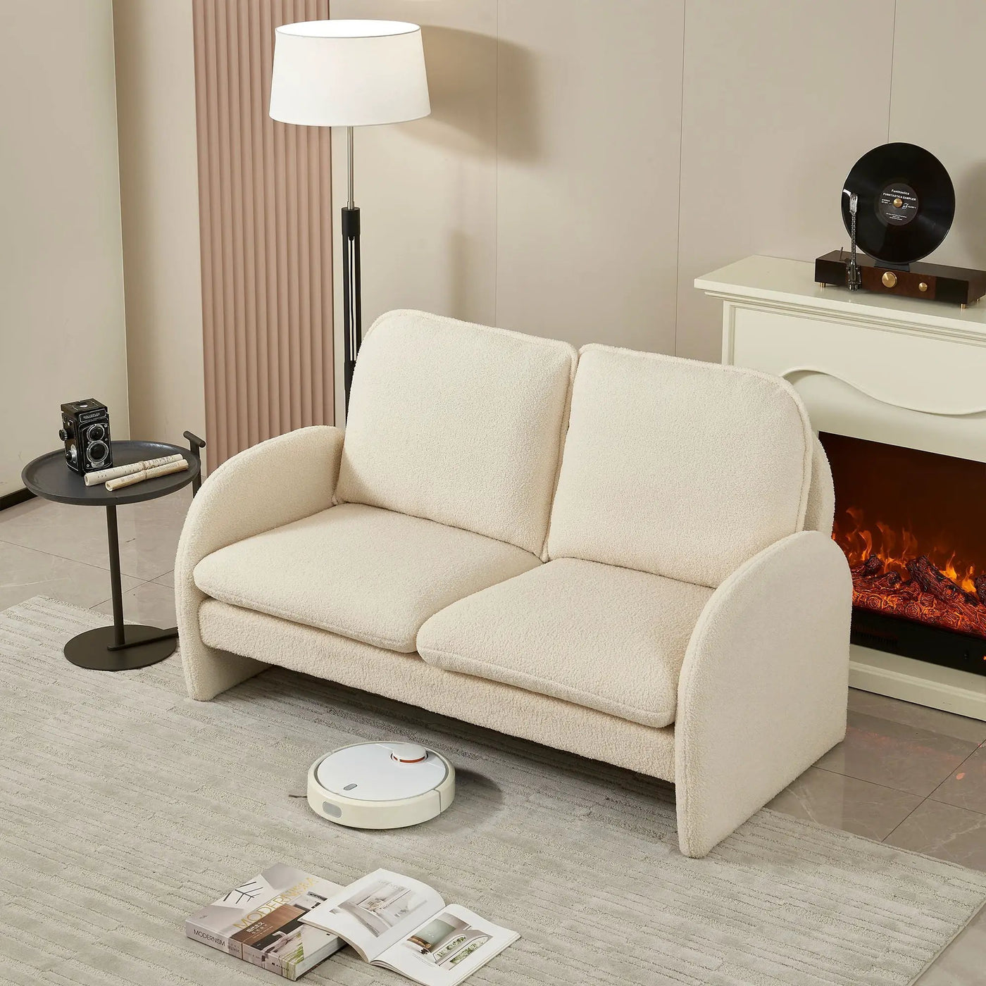 Loveseat Sofa Small Couch For Living Room, Sherpa Fabric Upholstered Loveseat Sofa Couch, Small Loveseat Sofa For Apartment, Bedroom by Unique Piece Furniture
