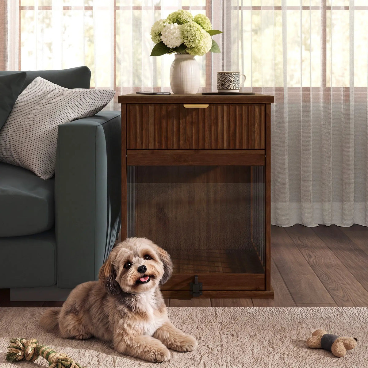 Dog Crate End Table with Charging Station and Storage by HouseOfZazla